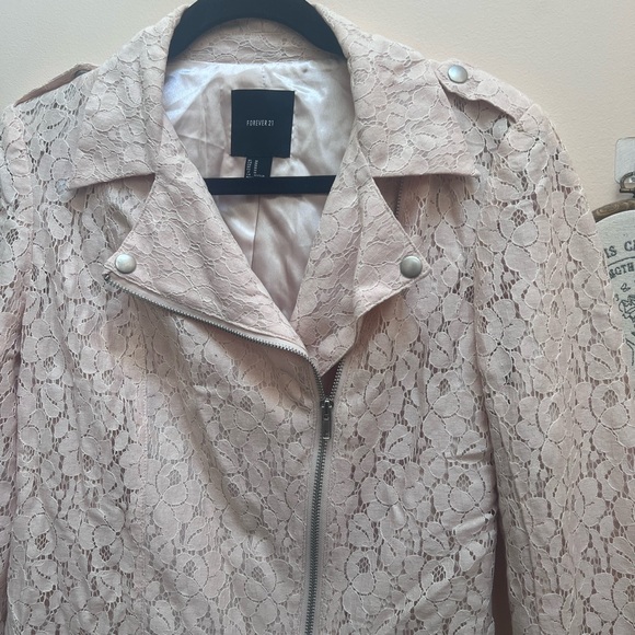 Forever 21 Baby Pink Lace Women's Moto Style Jacket - Picture 2 of 7